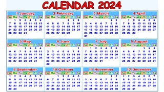 Calendar 2024 with Holidays  Kalendar 2024  Hindu festival with holidays 2024  Calendar 2024 [upl. by Atinob]