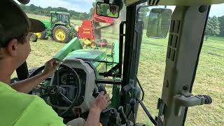 John Deere 7800 Round baling Hay John Deere 6120E Moves Hay [upl. by Ahsiekrats191]