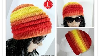 Loom Knitting HAT Ombre Beanie Pattern for Men and Women made on the Extra Large loom  Loomahat [upl. by Akeemat]