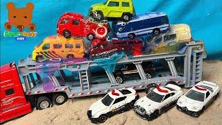 Police Cars on a Car Carrier Saves Diecast Cars in Slimes more car stories【Kumas Bear Kids】 [upl. by Anha631]