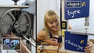 Changing a tyre on and setting up the Scheppach HBS20 bandsaw [upl. by O'Donoghue170]