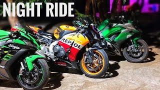 Night Ride with zx10r CBR fireblade and Ninja 1000superbikeszx10r hondacbr1000rr [upl. by Shadow]