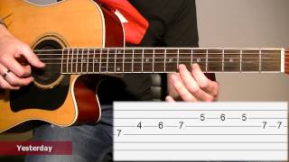 How to play Yesterday The Beatles  Acoustic guitar tab lesson Melody TCDG [upl. by Dewees]