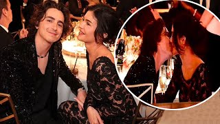 Timothee Chalamet is seen kissing girlfriend Kylie Jenner as he brings her to Golden Globes Awards [upl. by Llenyt]