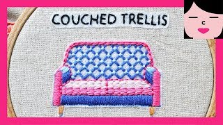 couched trellis stitch basic hand embroidery 카우치드 트렐리스 스티치 [upl. by Nerval]