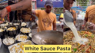 Street Style White Sauce Pasta  Bulk making of 100 Plates 😱😱 Full Recipe [upl. by Yim]