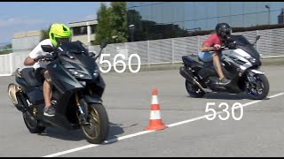 T MAX 560 Vs 530 NO STOCK MALOSSI AKRAPOVIC 0 200 MT [upl. by Kalil]