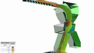 Jenike amp Johanson DEM analysis of transfer chute with hood and rockbox [upl. by Mehalek]