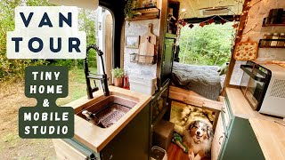 Mountain Lodge Van Conversion for a SOLO Artist amp LARGE Dog  Cozy Promaster 136 wb Van Tour [upl. by Chladek]