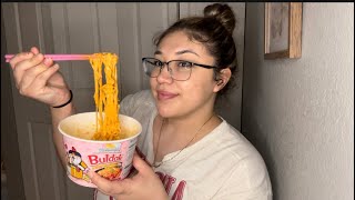 Spicy carbonara noodles Mukbang 🍜😮‍💨❤️￼spicynoodles mukbang buldaknoodles [upl. by Dyal]