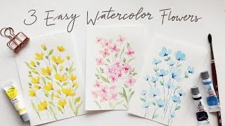 3 EASY beginner friendly watercolor flower doodles [upl. by Om]