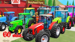 Color Tractors  60 Minutes of Animation about Tractors amp Agricultural Machines on an Animated Farm [upl. by Allsun]