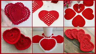 Trendy Red Heart Valentine Crochet Heart Coaster Pattern Designs 2024 [upl. by Dygal404]