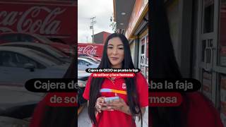 Cajera de Oxxo se prueba la faja de Sol Leon y luce hermosa priscilaespatola [upl. by Ahsiekram684]