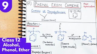 9 Preparation of phenol from Cumene with mechanism Alcohol Phenol Ethers Organic class12 [upl. by Adna]