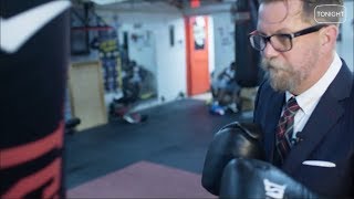 Gavin McInnes says quotFighting solves EVERYTHINGquot while hitting the heavy bag at boxing gym [upl. by Hanover]