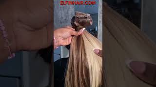 Apply Honey Brown Clipins Hair Highlighted Extensions Install On Natural Hair [upl. by Adahsar]