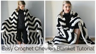 How to Crochet a Chevron Blanket Tutorial  Beginner Friendly [upl. by Salmon21]