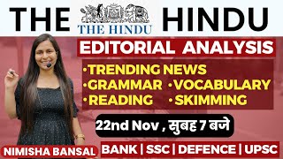 The Hindu Editorial Analysis 22nd November2023 Vocab Grammar Reading Skimming  Nimisha Bansal [upl. by Lokkin]