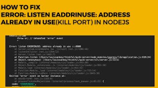 How to fix Error listen EADDRINUSE address already in use Kill port IN nodejs [upl. by Alejandrina]