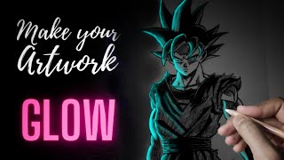 Make your GOKU glow 😍 Glowing Drawing effect on paper with Color pencils  Tutorial glowingart [upl. by Remmus]