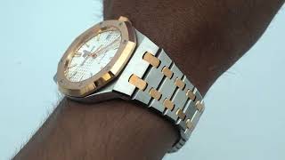 Audemars Piguet Royal Oak Selfwinding 37MM 18K Two Tone Rose Gold Silver Dial Stainless Steel 2020 [upl. by Sekoorb]