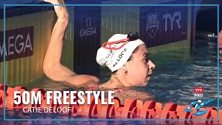 Catie Deloof Pulls Ahead For Victory in Womens 50 Freestyle  2023 TYR Pro Championships [upl. by Aehsrop]