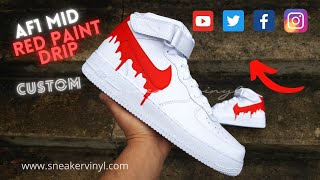 HOW TO Customize Nike AF1 Mid RED PAINT DRIP Sneaker Customs On Foot sneakervinyl af1 art 🎨 👟 4k [upl. by Noelle]