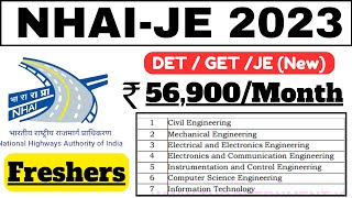 NHAI JE New Hirings 2023  Freshers Jobs  Civil Engineer Job  Mechanical Engineer Job  Electrical [upl. by Aicala47]