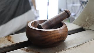 Wood Turning Mortar amp Pestle with my Wife  Beginner Woodturning Project [upl. by Enetsuj]