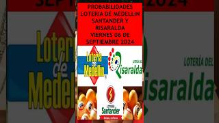 LOTERIA DE MEDELLÍN  SANTANDER  RISARALDA PROBABILIDADES PARA HOY¡ VIERNES 6092024 [upl. by Mot]