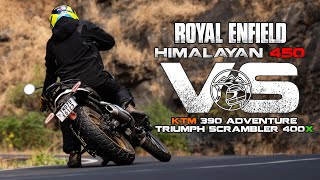 Royal Enfield Himalayan 450  KTM 390 Adventure  Triumph Scrambler 400X Compared  Sagar Sheldekar [upl. by Zedecrem686]