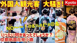 外国人観光客が、舞妓さんで大騒ぎ！いったい何かあったでしょうか？京都祇園の花見小路。Foreign tourists make a fuss about Maiko Gion Kyoto [upl. by Janean]