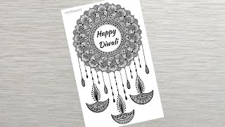 Diwali Special mandala art  How to draw Mandala for Beginners  Diya Dream Catcher  Happy Diwali [upl. by Vtarj331]