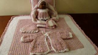 Crochet baby layette baby blanket pillow sweater hat and dollie for baby [upl. by Kirrad]