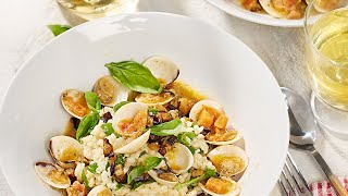 Recept – Risotto alle vongole met aubergine en basilicum– Colruyt [upl. by Gona]