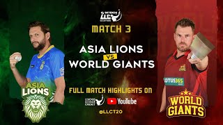 Asia lions v World Giants  Match 3 Highlights  legends League cricket 2023  LLC [upl. by Nolat376]