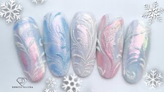 Easy Winter nail art for beginners Frozen Aurora chrome nail art [upl. by Silliw656]