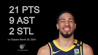 Tyrese Haliburton vs Clippers 21 pts 9 ast 2 stl  March 25 2024 [upl. by Yael]