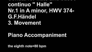 Metronome 80 bpm Piano Accompaniment for Flute Sonata Halle in A minor 3Mov HWV 374 Haendel [upl. by Laekcim897]