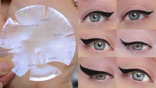 Winged Eyeliner Tutorial  6 Different Styles ONE Stencil [upl. by Keyes681]