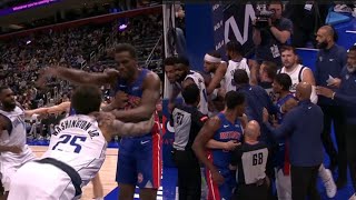 LUKA GETS IN MIDDLE OF PISTONS FIGHT PJ WASHINGTON SHOVES JALEN DURAN [upl. by Fia]