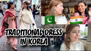 🇵🇰🇮🇳 PAKISTANI AND INDIAN GIRLS WEAR TRADITIONAL DRESS IN KOREA  Ft KKKoreakikiran [upl. by Werdnaed]