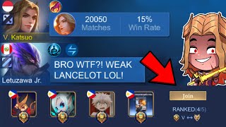 LANCELOT FAKE WINRATE PRANK IN RANDOM LOBBY 😂 They think im crazy 😭 [upl. by Weihs]