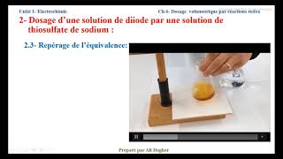 Bac 1 Ch 6  Dosage volumetrique par reaction redox partie 2  Dosage de diiode par thiosulfate [upl. by Ohl535]