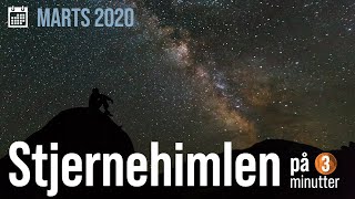 Stjernehimlen marts 2020 Mars Jupiter Saturn Venus og Merkur supermåne stjernebilledet Løven [upl. by Anelac]