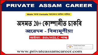 অসমত 20 কোম্পেনীত চাকৰি 2024 l Assam Latest Vacancies Today l Assam latest vacancies today [upl. by Martinic]