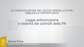 Poma  01  Legge anticorruzione e sistema dei controlli della PA [upl. by Aleakam]