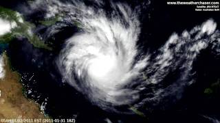 Satellite amp Radar Timelapse  Tropical Cyclone Yasi Update 3 [upl. by Susanne83]