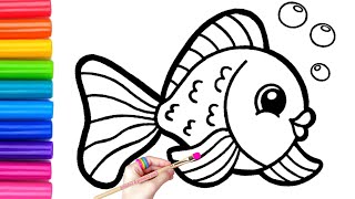 How to draw cute and easy Fish  Easy drawing Painting and Coloring for Kids amp Toddlers [upl. by Analrahc]